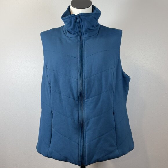 Coldwater Creek Womens 1X Blue Puffer Vest With High Neck & Full Zip - Picture 1 of 13
